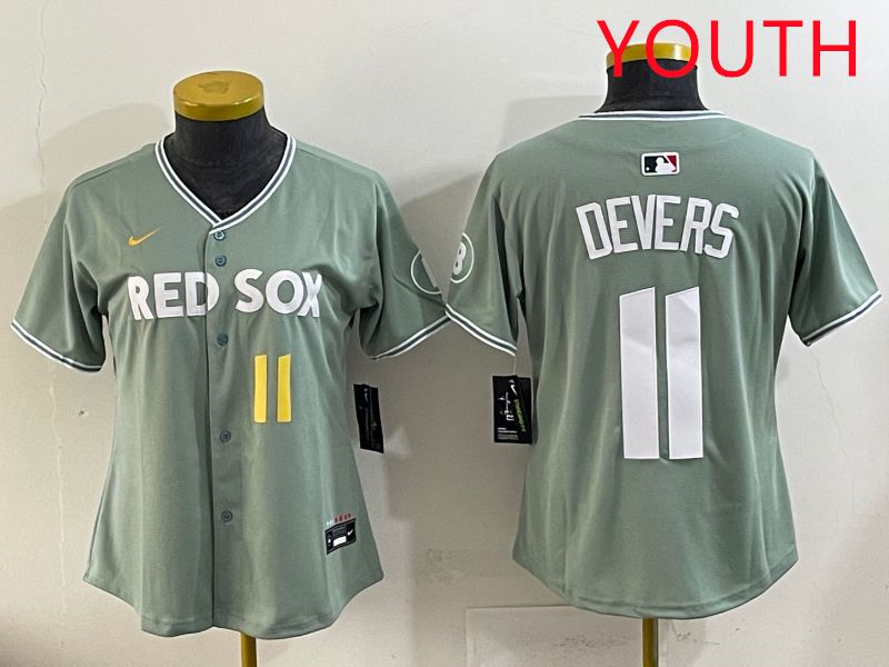 Youth 2025 Boston Red Sox #11 Devers Light Green Joint Name Nike MLB Jersey style 6